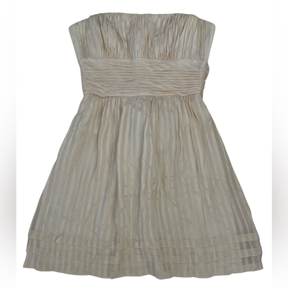 BCBGMaxAzria Strapless Off White Pleated Silk Mini Dress - Picture 2 of 15